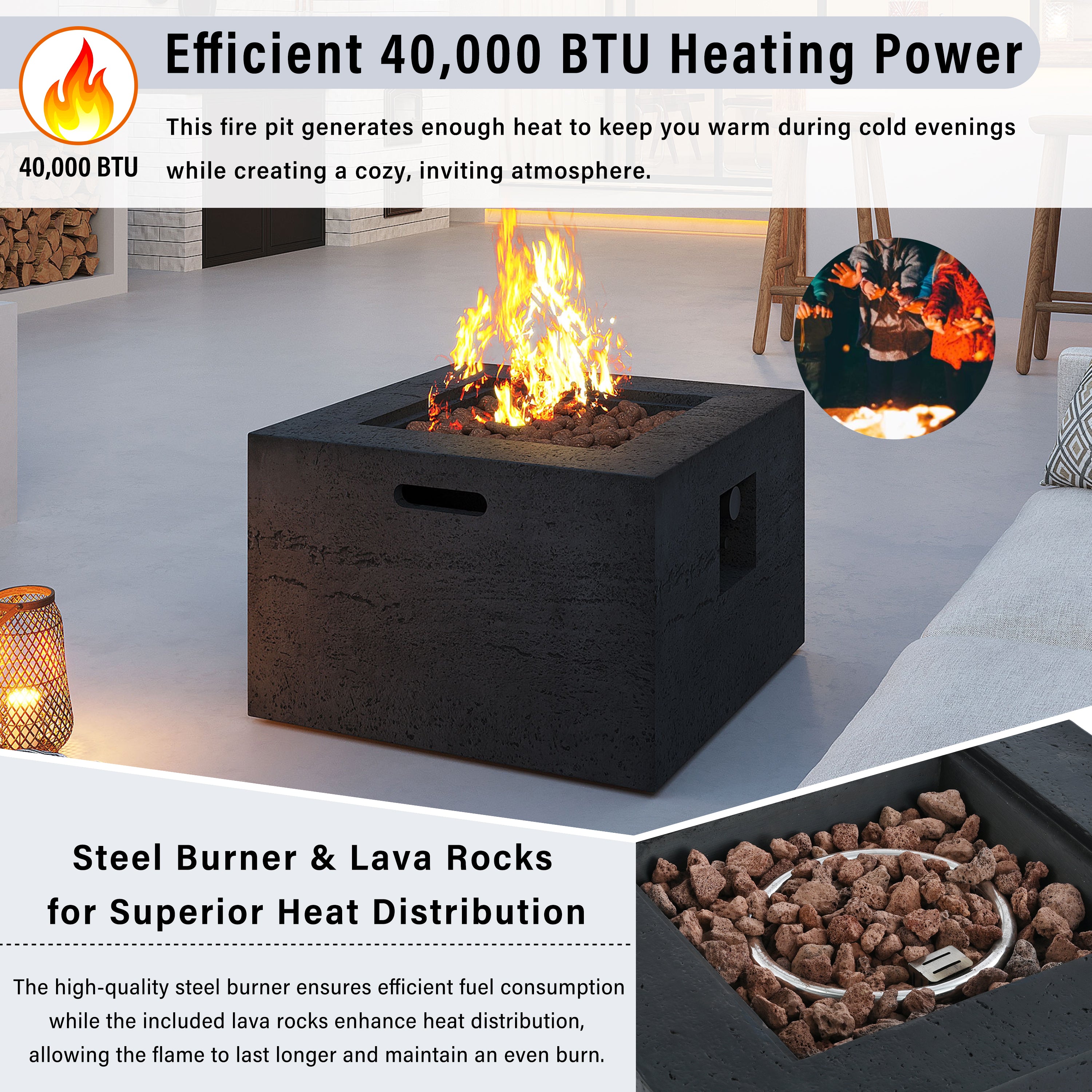 U_STYLE 24.02'' Square MGO Propane Fire Pit Set