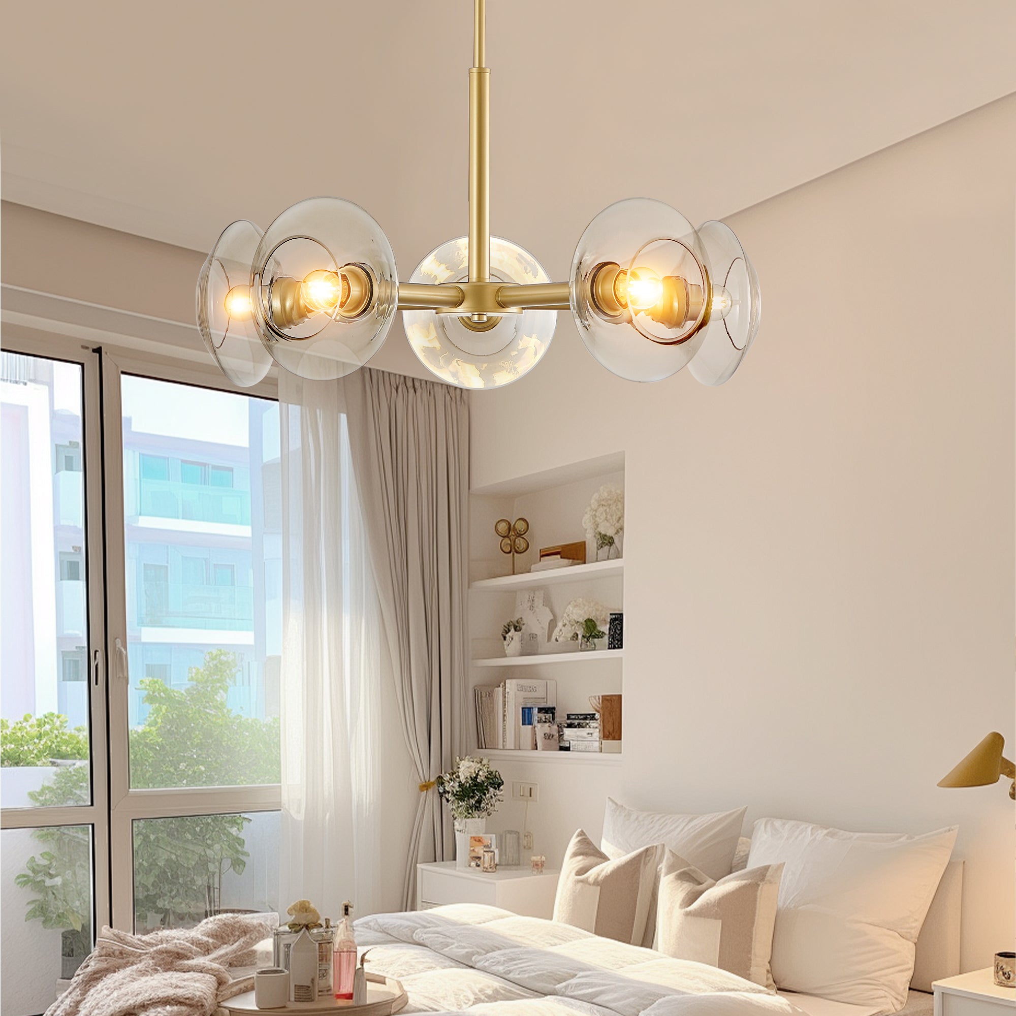 26" Modern Gold 5-Light Sputnik Chandelier with Clear