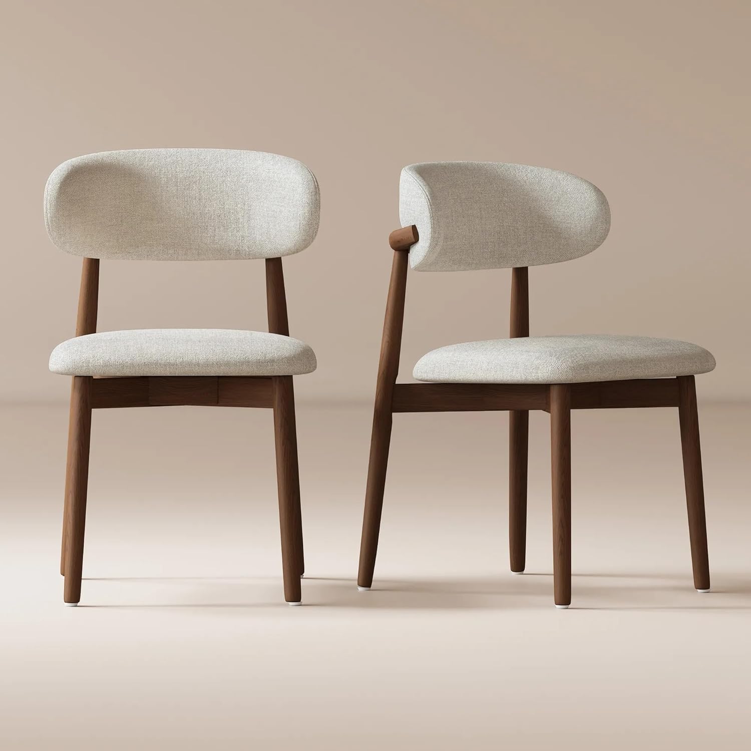 Solid Ash Wood Dining Chairs Set of 2, Mid-Century Japandi, Walnut