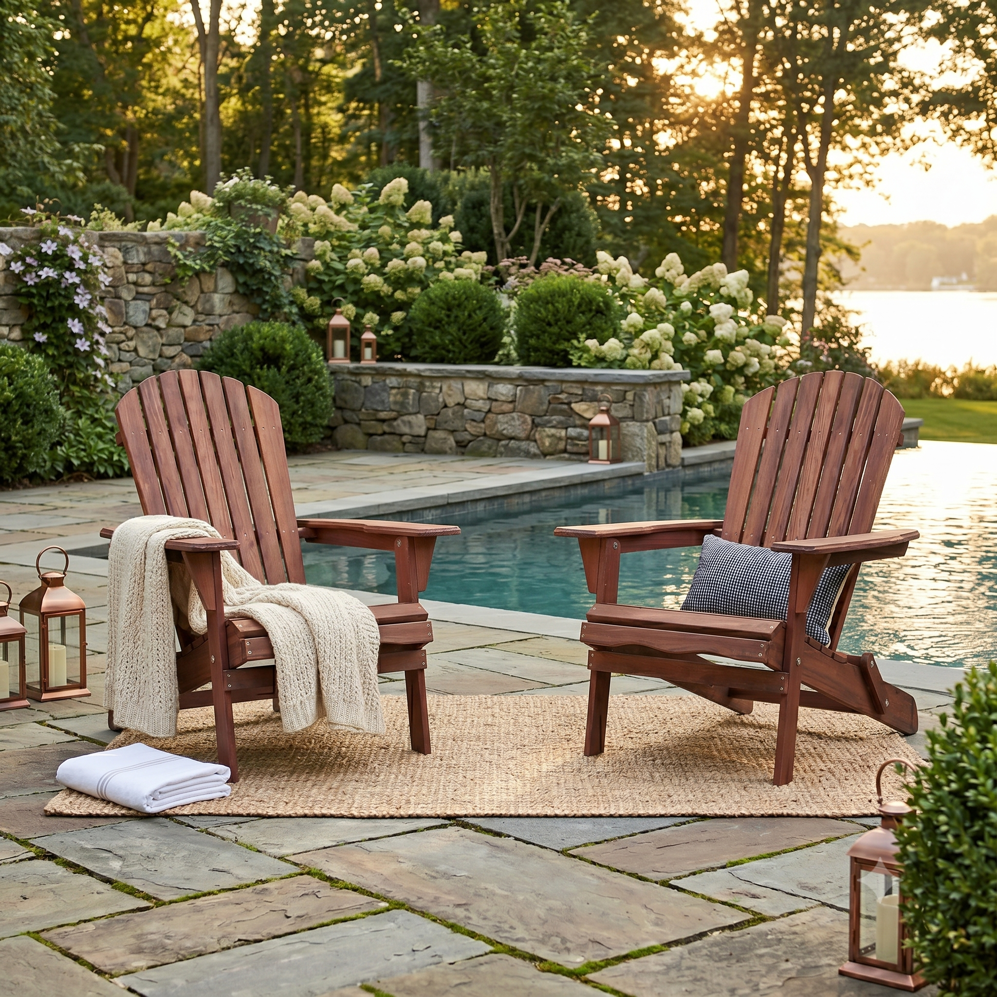 Wooden Outdoor Folding Adirondack Chair Set of 2 Fire Pit