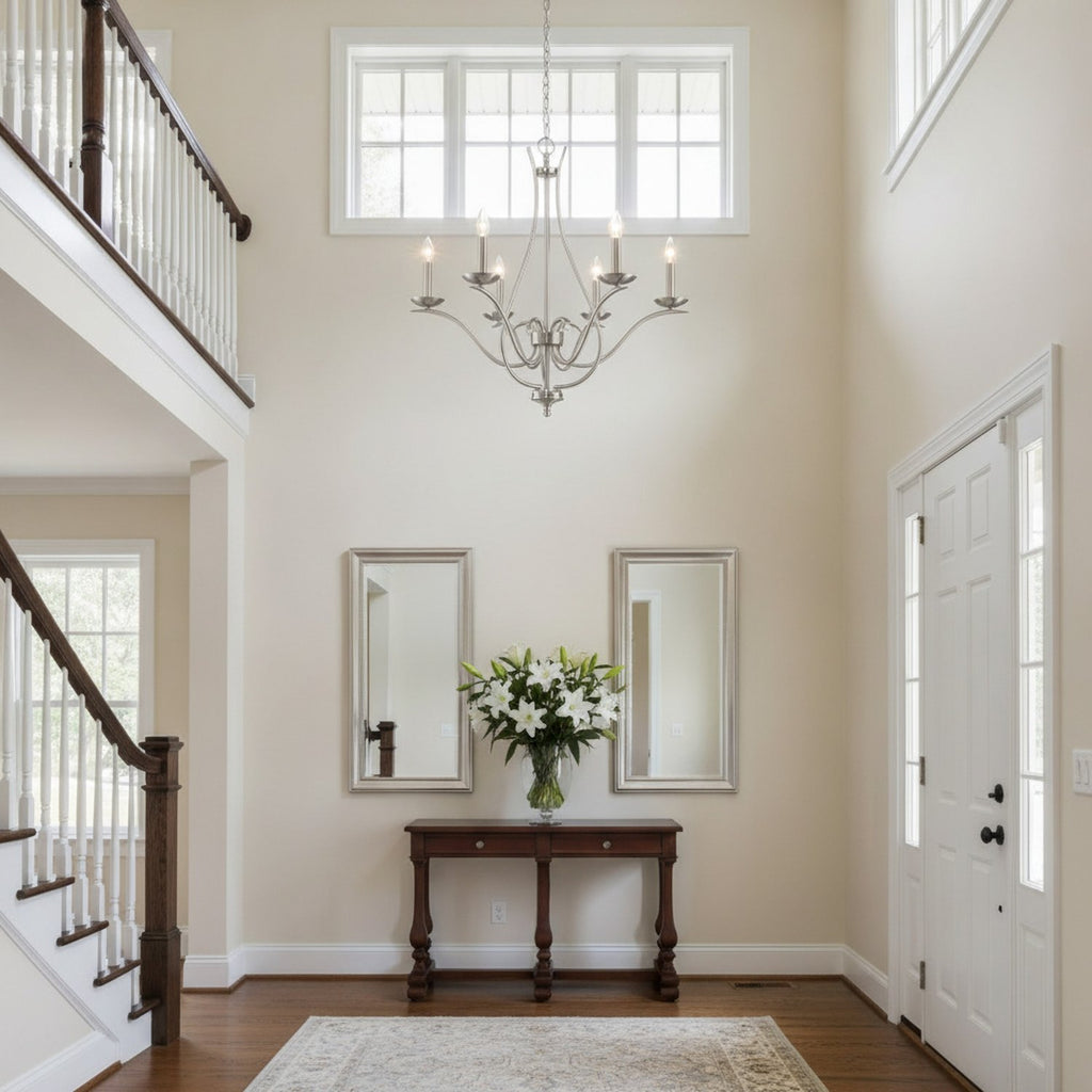 Nickel Candle Style Six Light Metal Dimmable Chandelier - L2