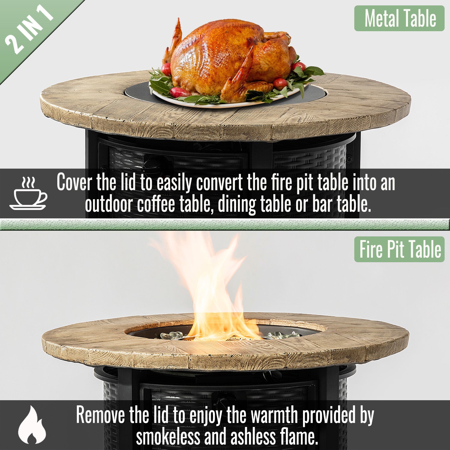 30" Propane Gas Fire Pit Table