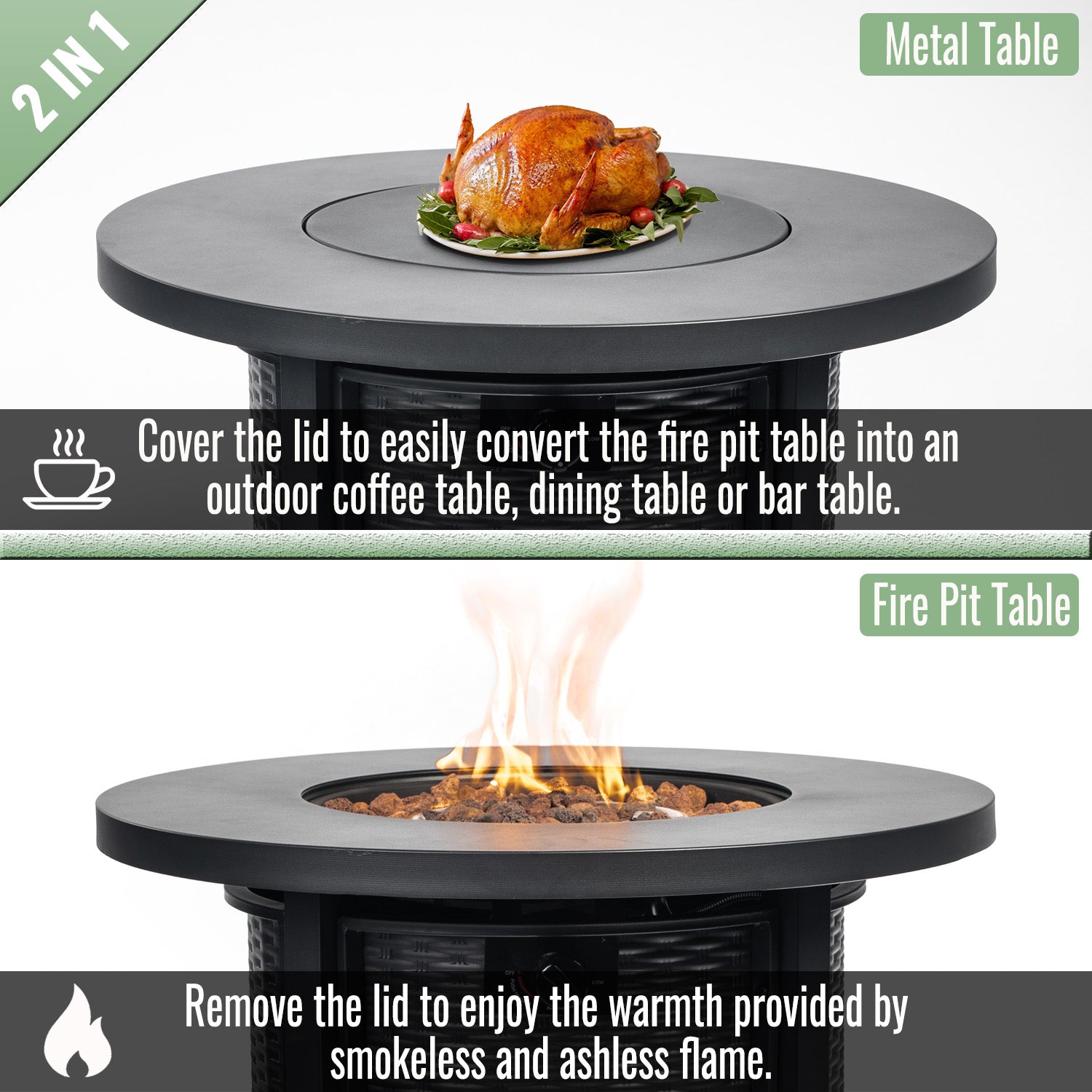 30" Propane Gas Fire Pit Table