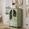 Mint Green Farmhouse Cabinet, Arched Glass Door & Tiered Top