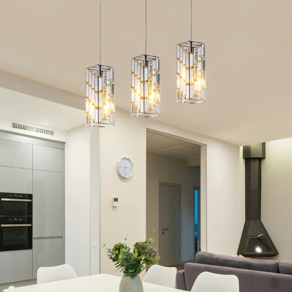 4" Modern Crystal Pendant Light - 3 Pack