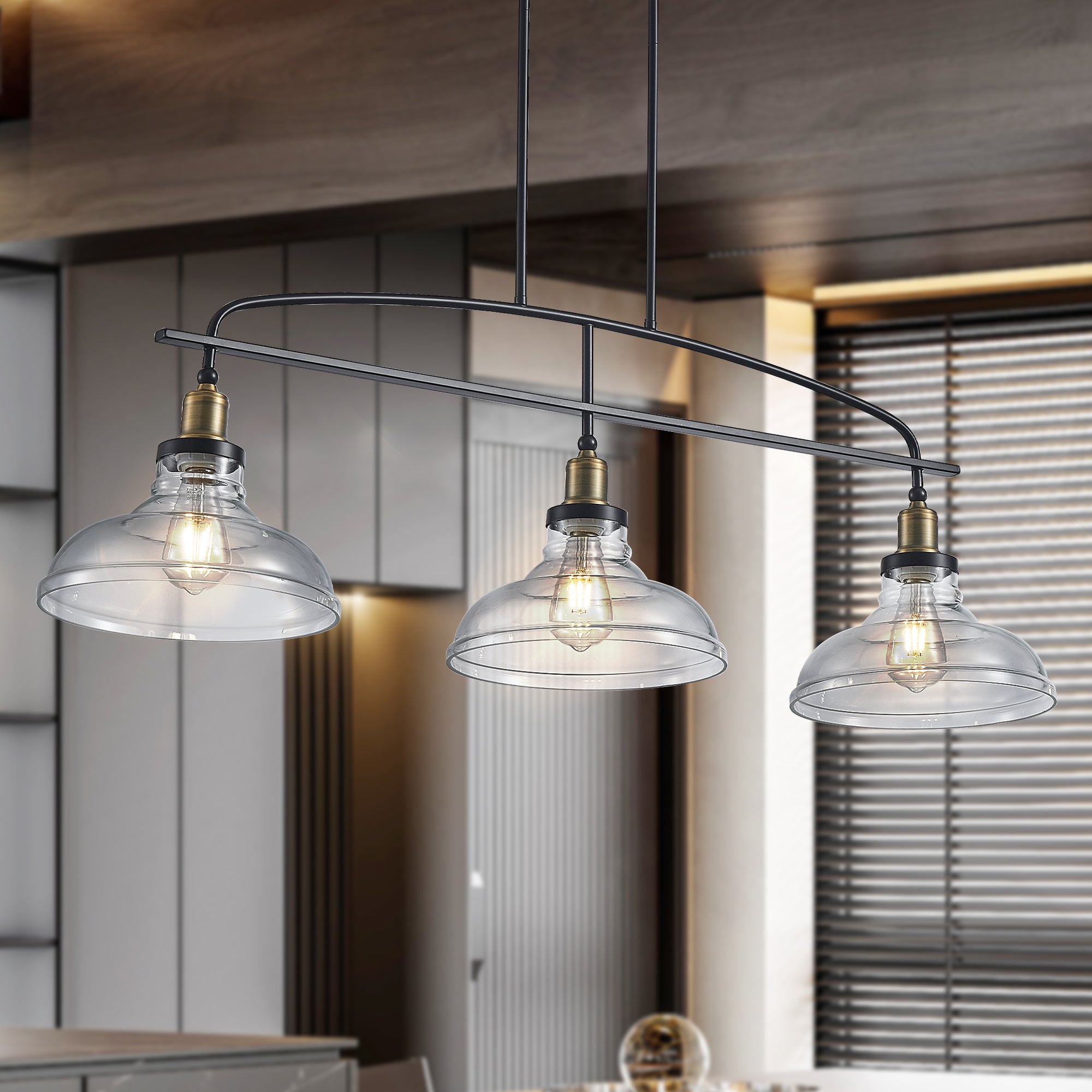 45" Industrial 3-Light Pendant Chandelier with Clear Glass