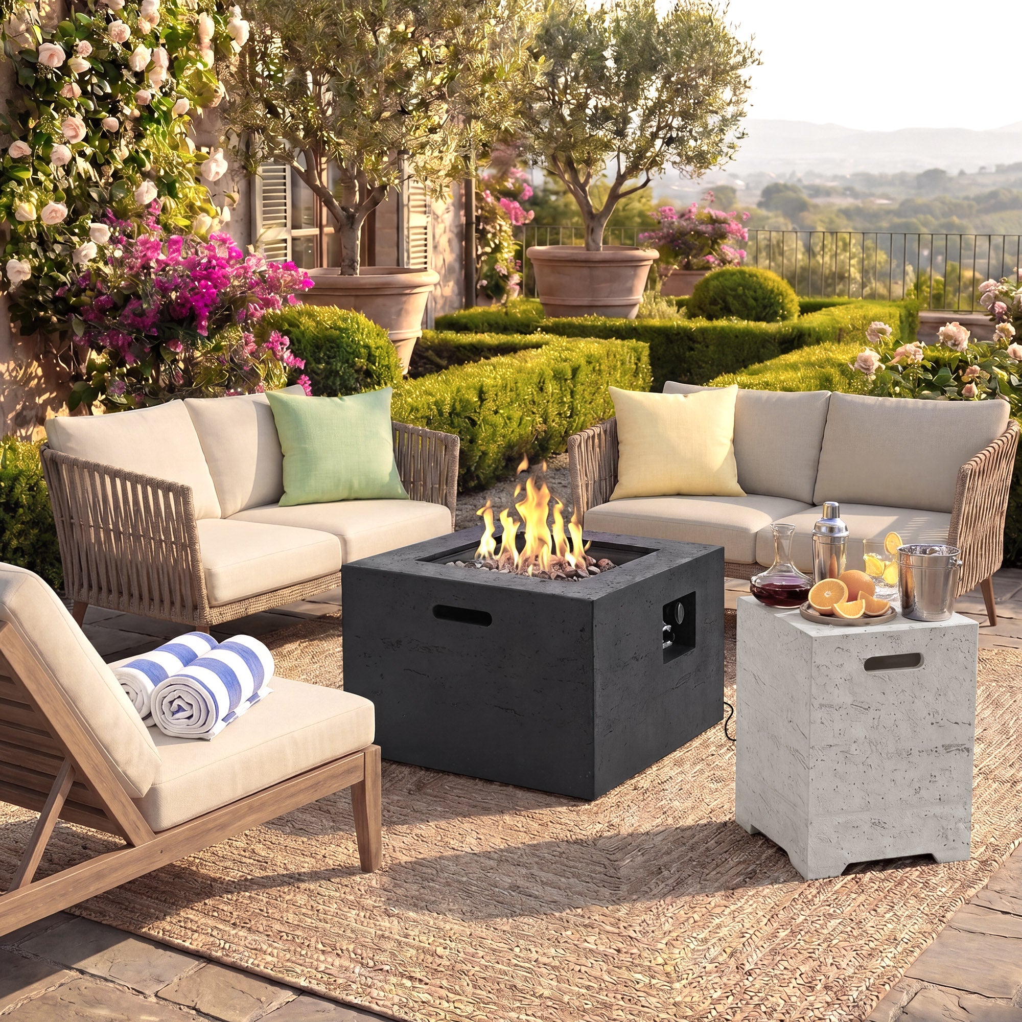 U_STYLE 24.02'' Square MGO Propane Fire Pit Set