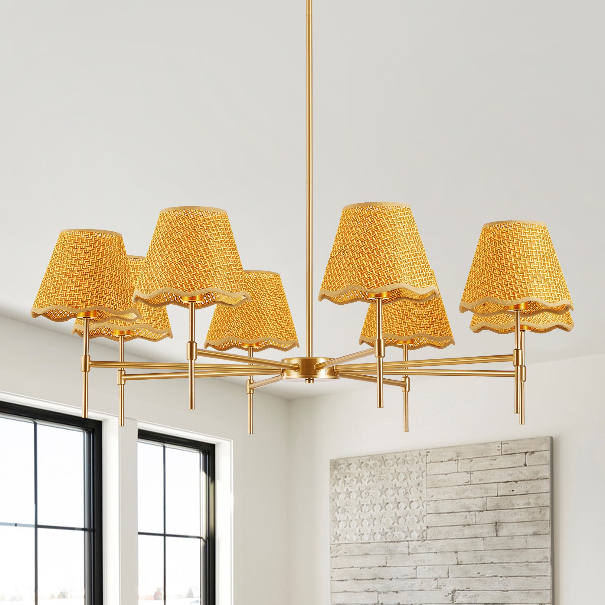 Gold Farmhouse Chandelier 8-Light Boho Pendant Lamp 38.6