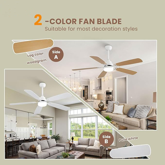 Indoor Modern 52 Inch Ceiling Fan 6 Speed Wind 5 Blades
