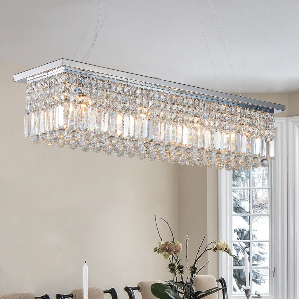 Modern Crystal Chandelier for Dining Room 8-Light White