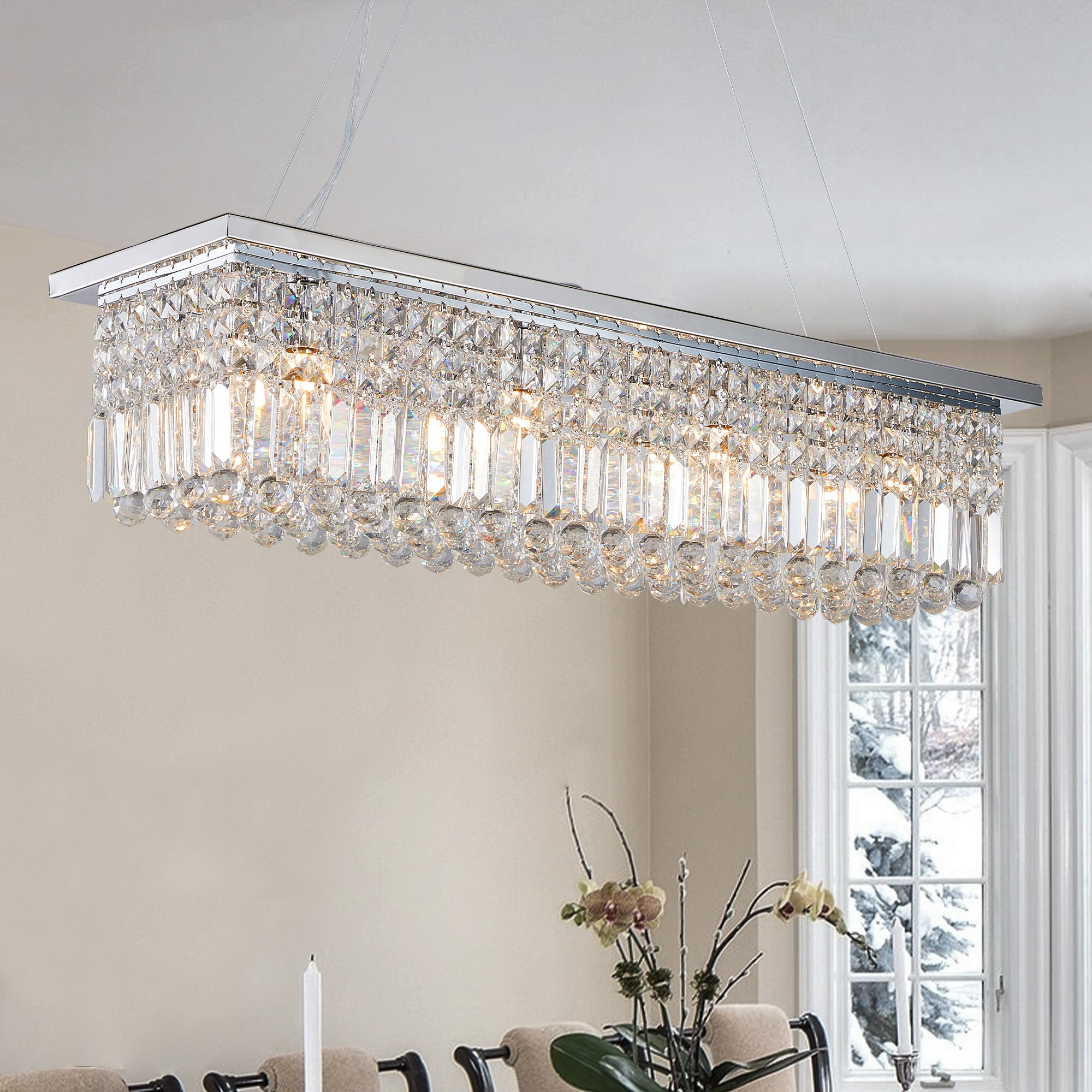 Modern Crystal Chandelier for Dining Room 8-Light White