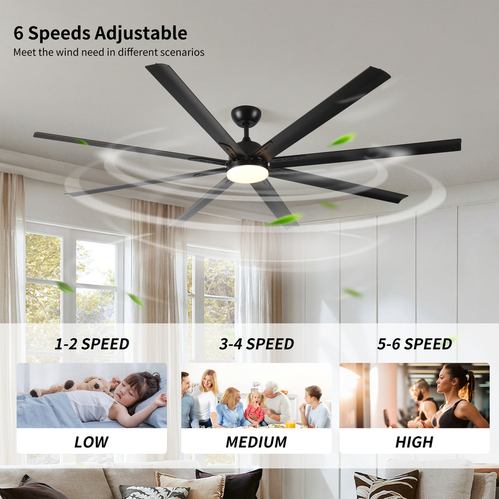 84 Inch Super Large Black Ceiling Fan with Remote