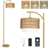 Modern Gold Boho Rattan Fabric Arc Floor Lamp