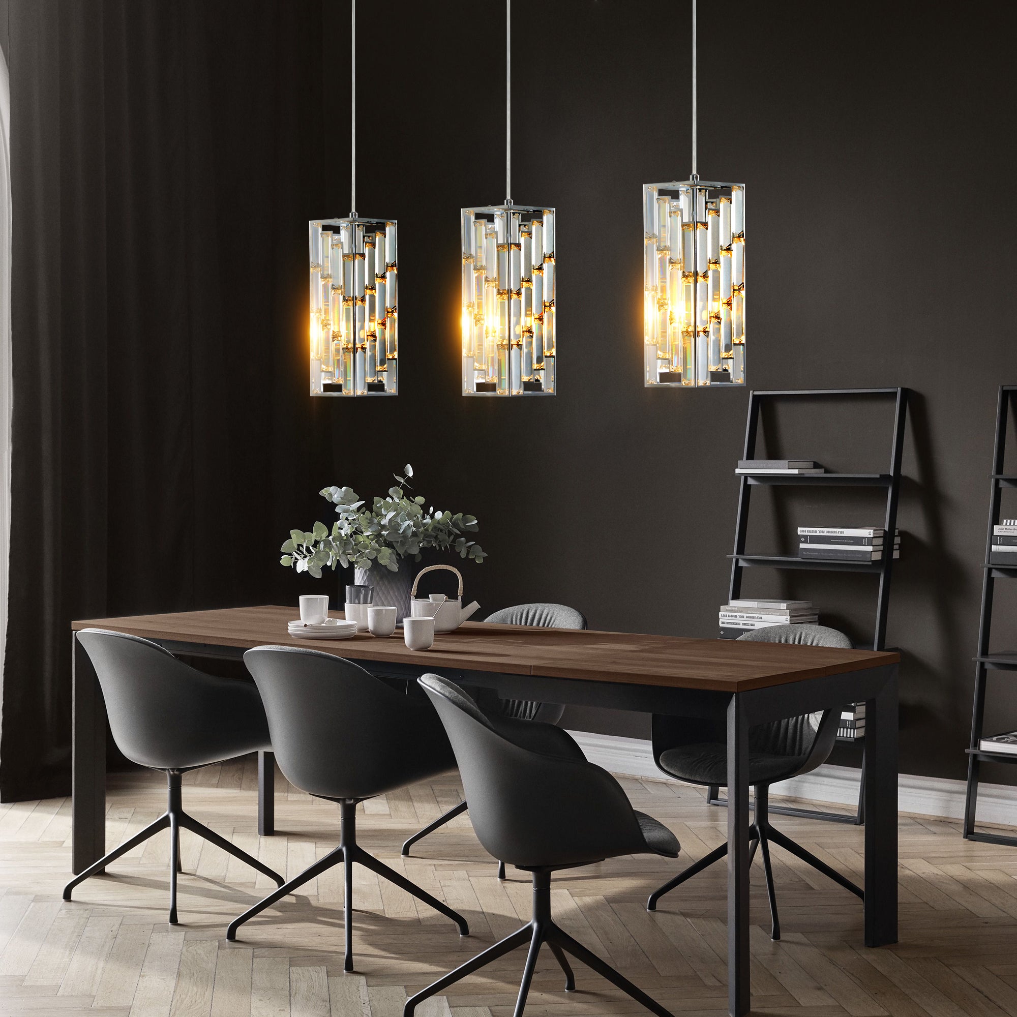 4" Modern Crystal Pendant Light - 3 Pack