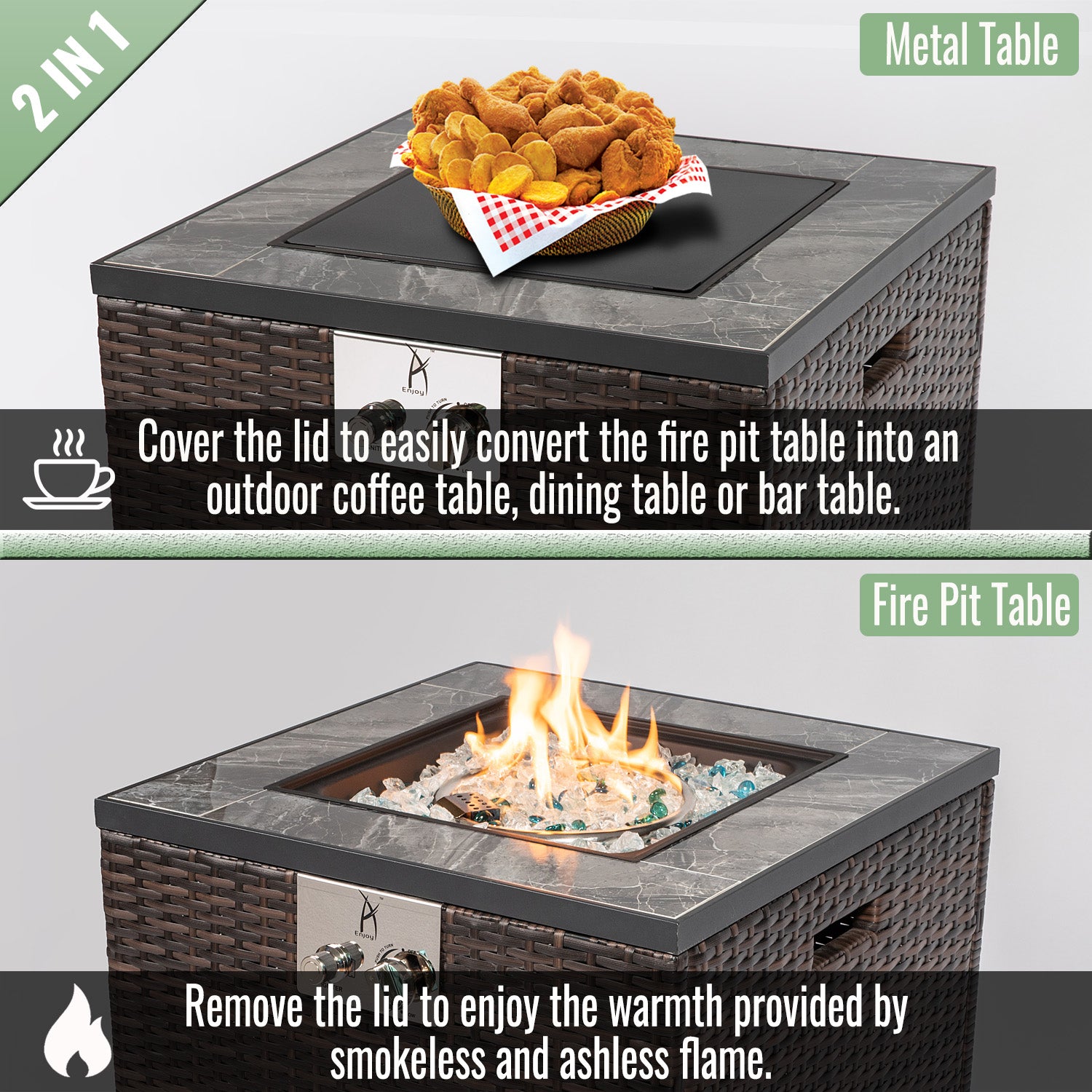 24" Propane Gas Fire Pit Table