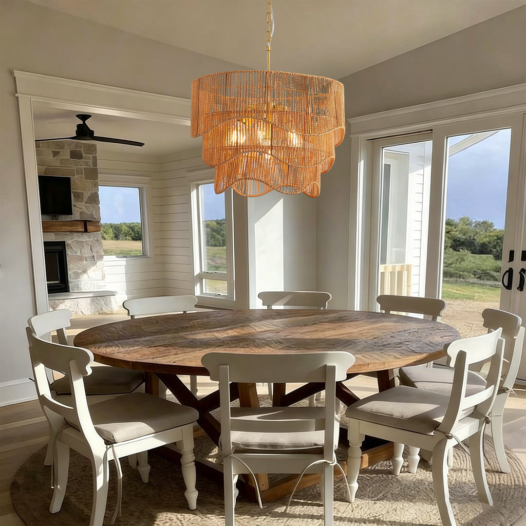 Handwoven Paper Rattan Boho Chandelier with 7-Light E26