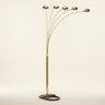 84" Brass Five Light Arc Floor Lamp With Brass Metal Dome Shade