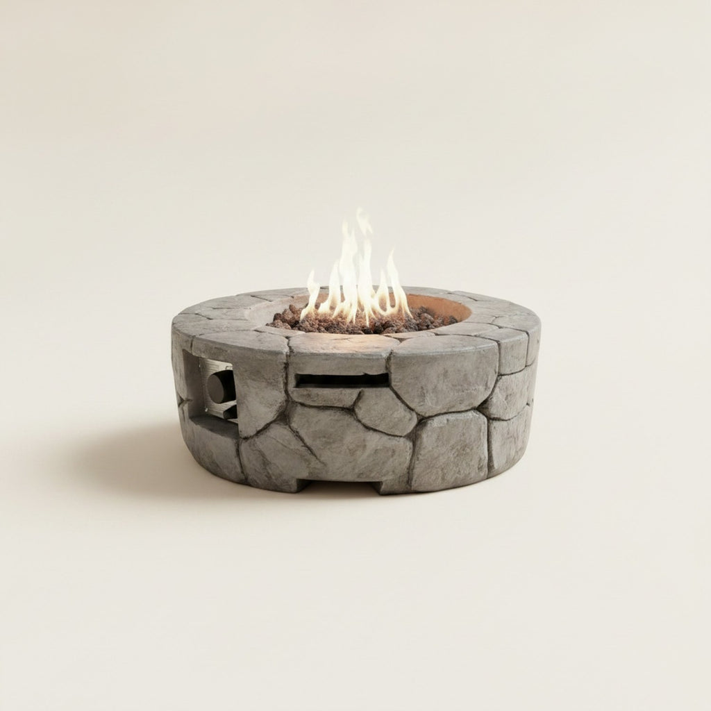 40000 BTU 28" Gray Steel Propane Round Fire Pit With Cover - hero