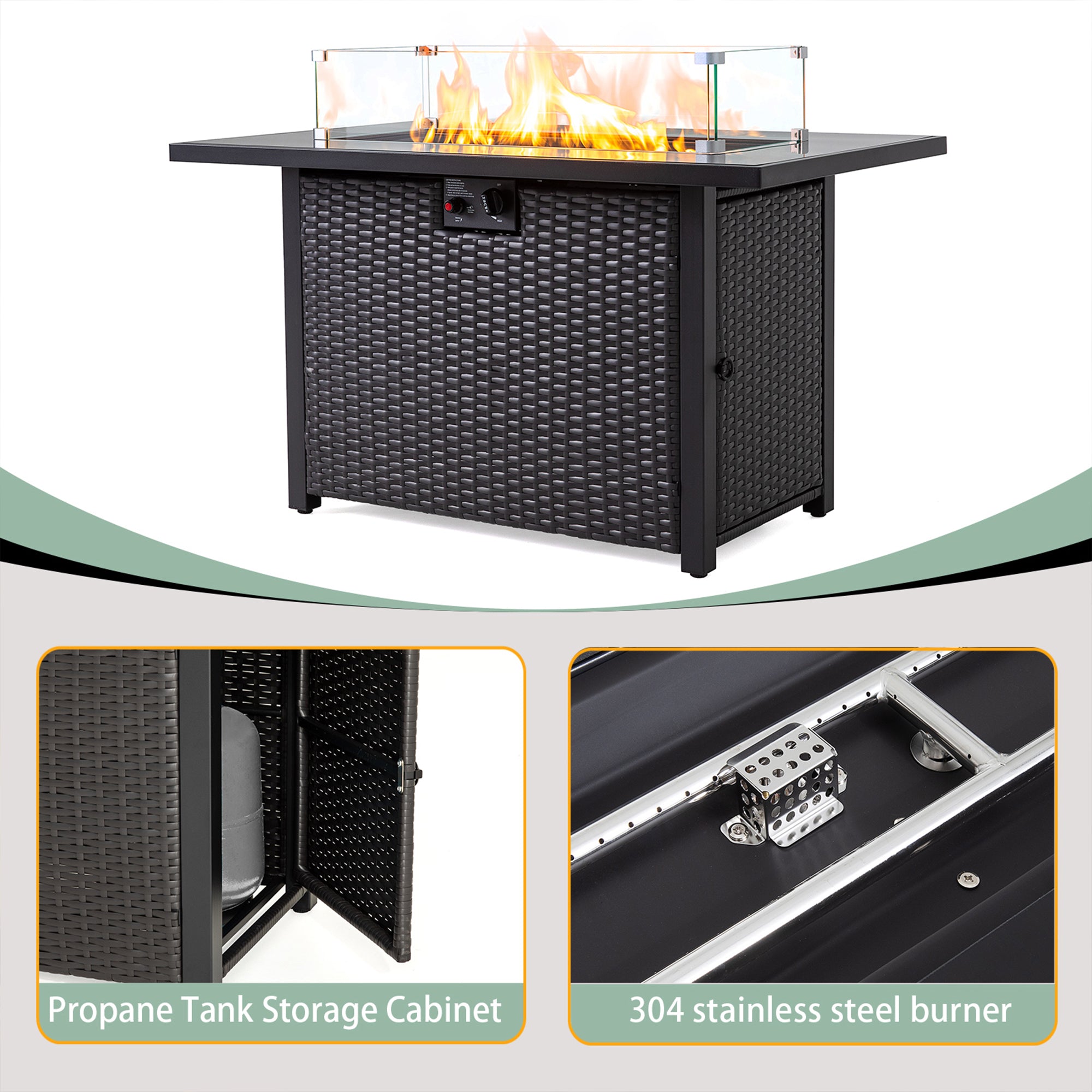 44 Inch 50000 BTU Propane Fire Pit Table