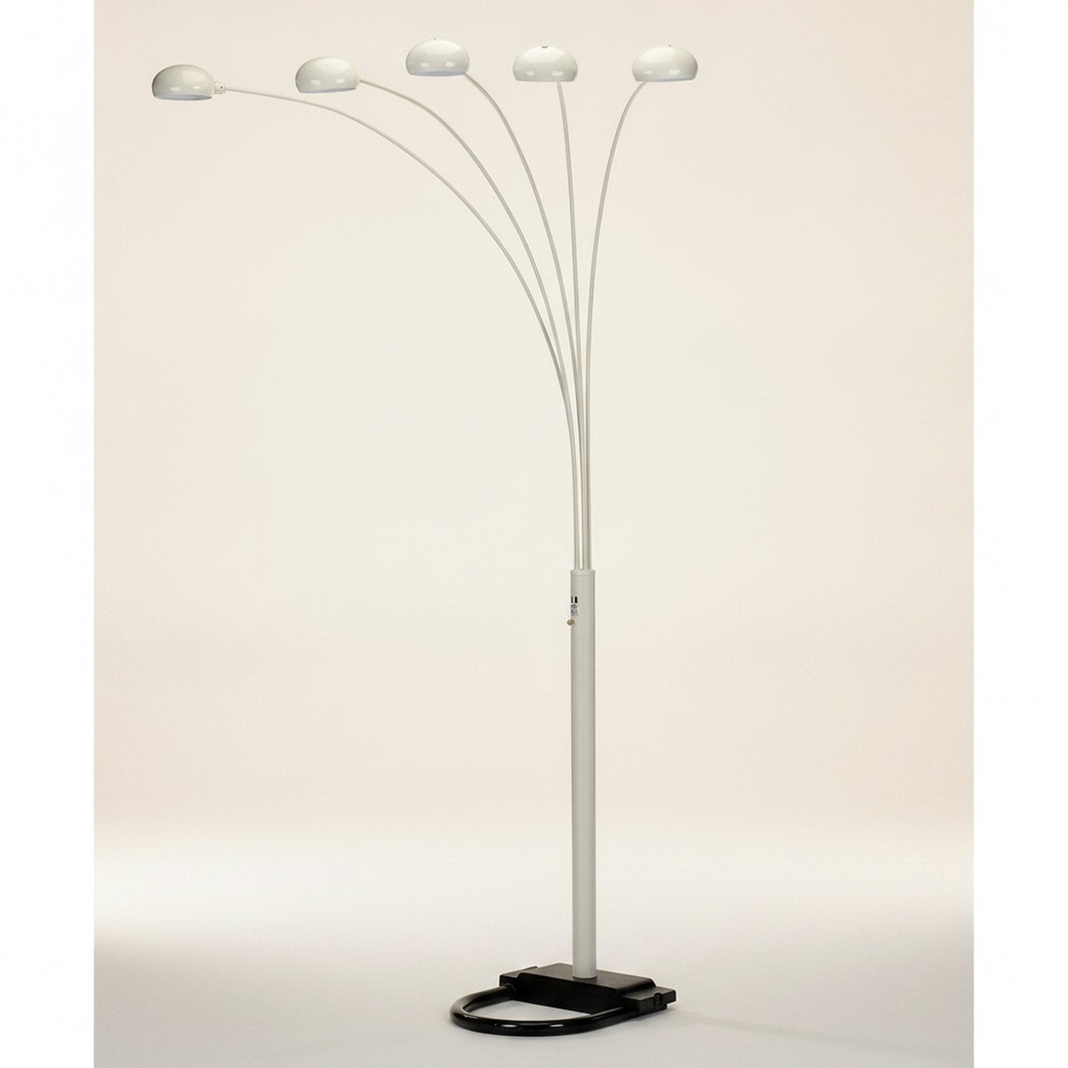 84" White Five Light Arc Floor Lamp With White Dome Shade - hero