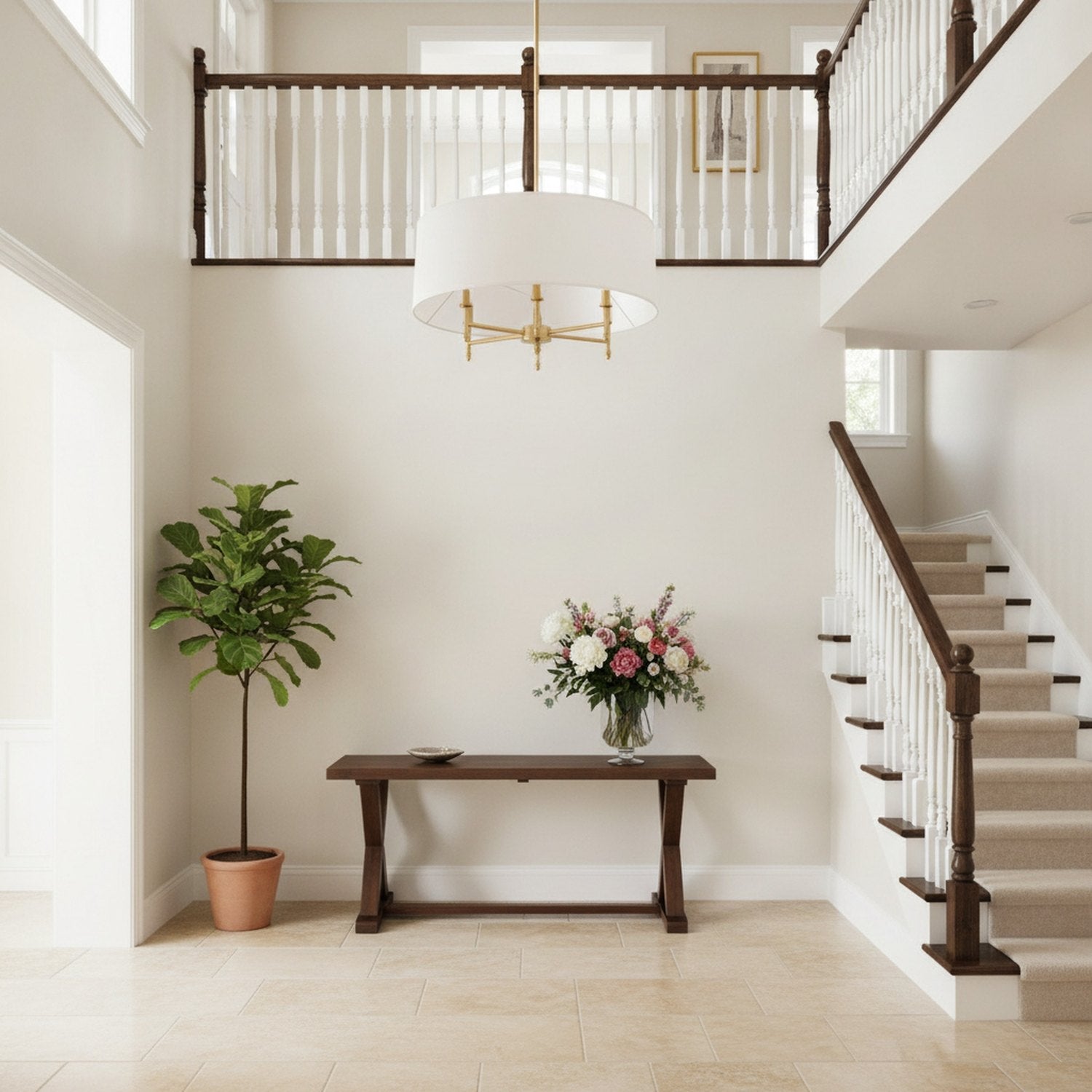 5-Light White Drum Shade Chandelier - L2