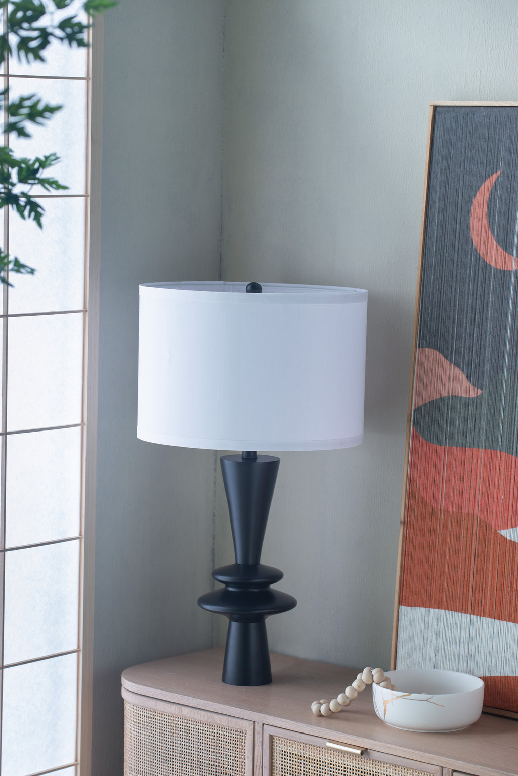 D15x26.7" Black Aluminum Table Lamp with Two Varying Round