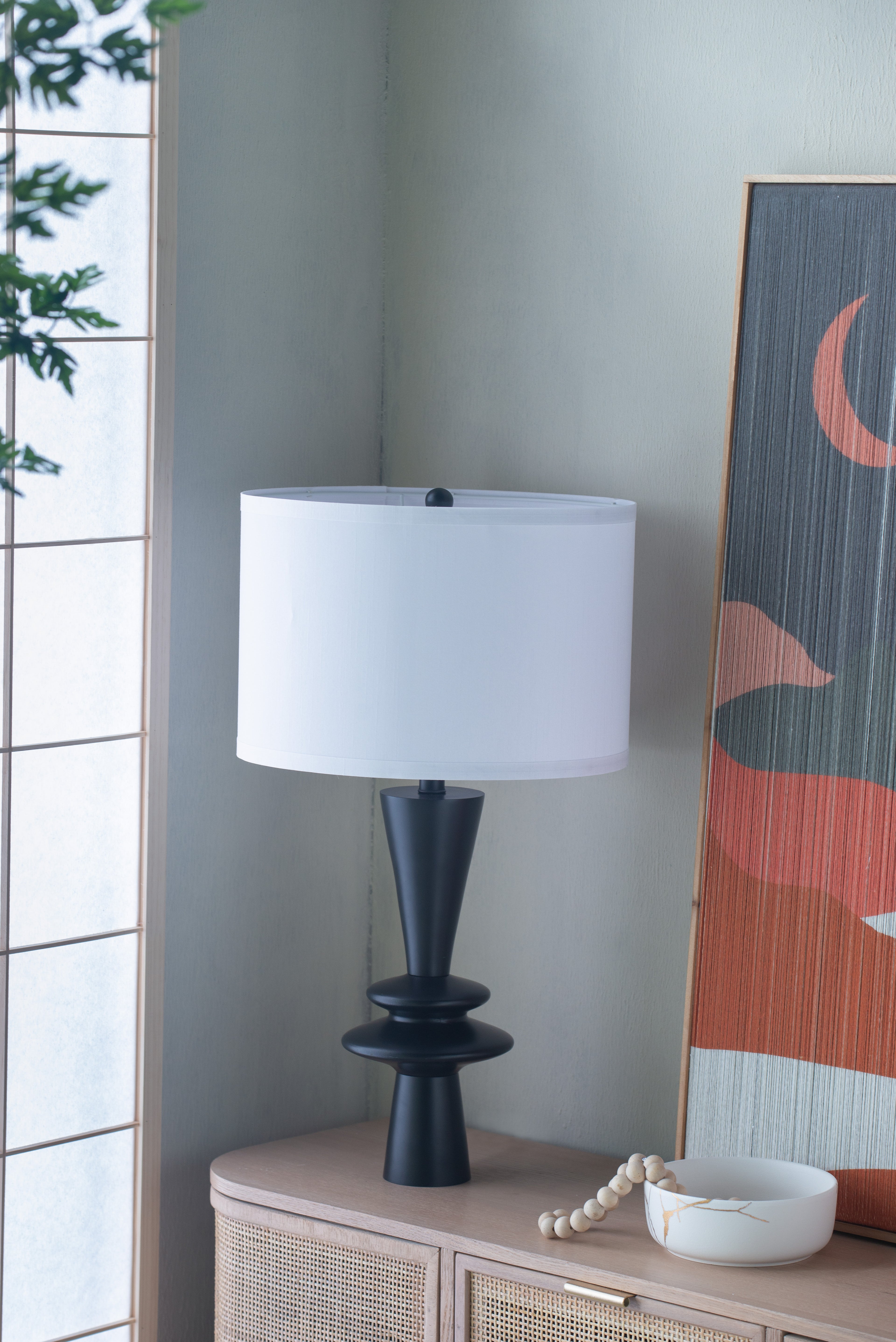 D15x26.7" Black Aluminum Table Lamp with Two Varying Round