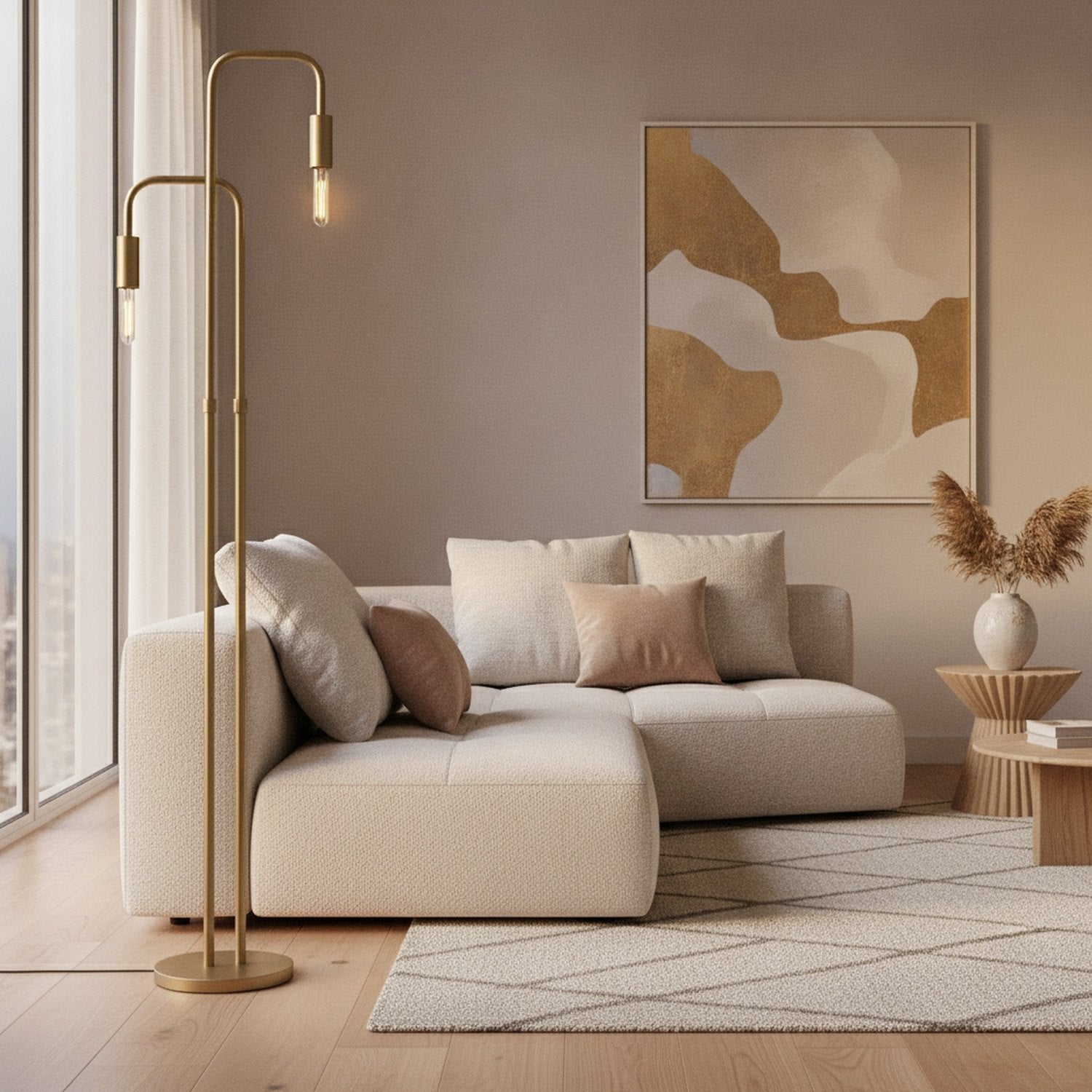 63" Brass Two Light Torchiere Floor Lamp - L1