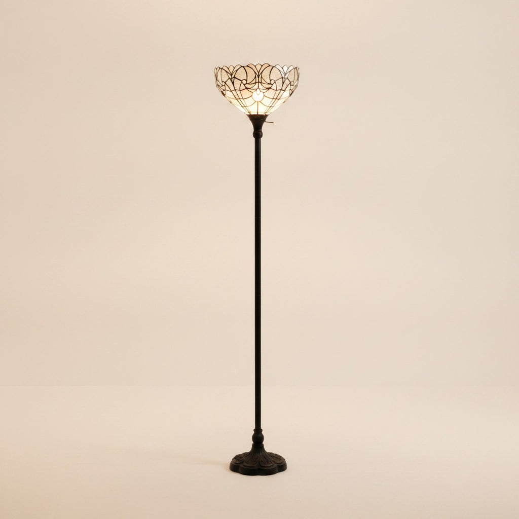 62" Brown Torchiere Floor Lamp With White Tiffany Style Glass Dome Shade - hero