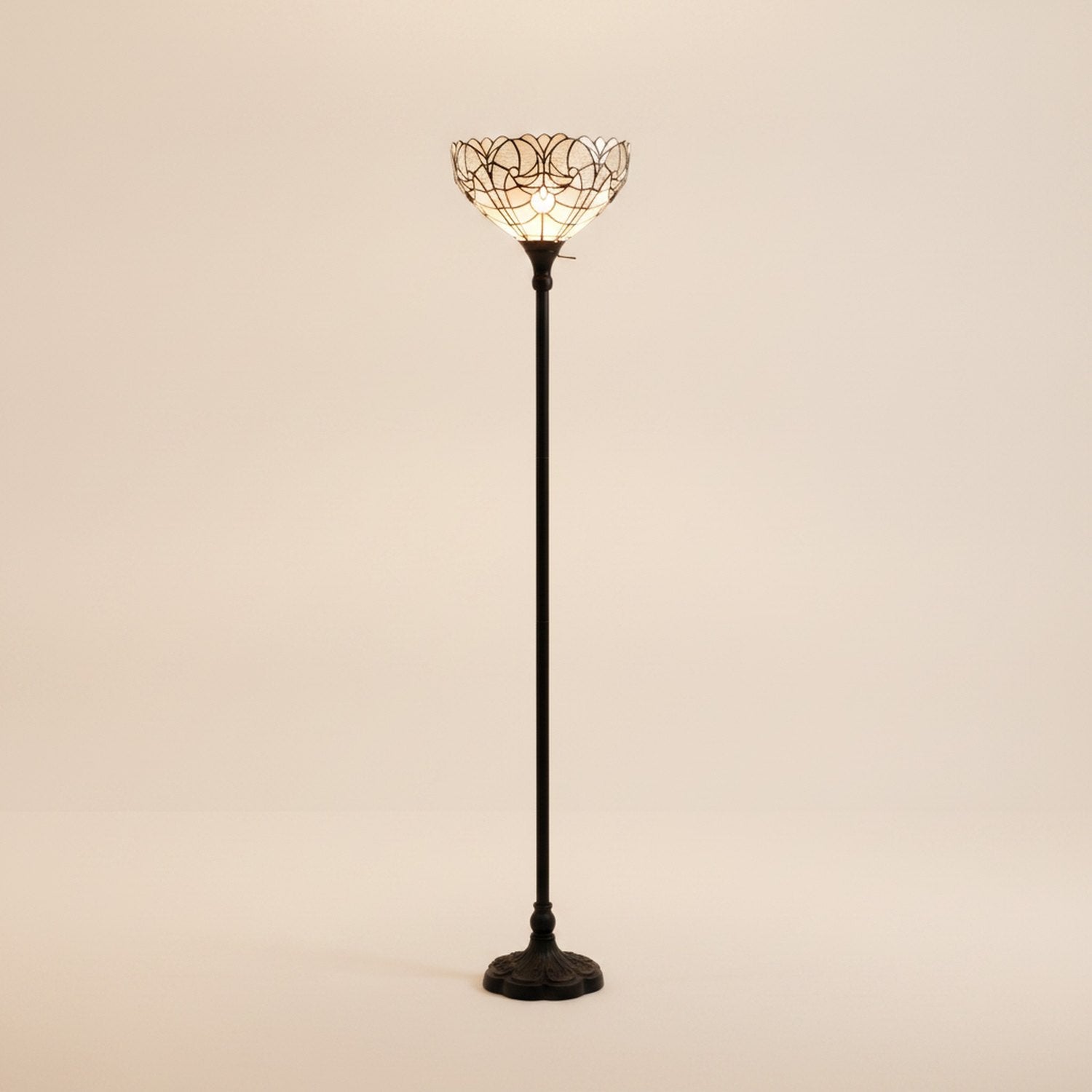62" Brown Torchiere Floor Lamp With White Tiffany Style Glass Dome Shade - hero