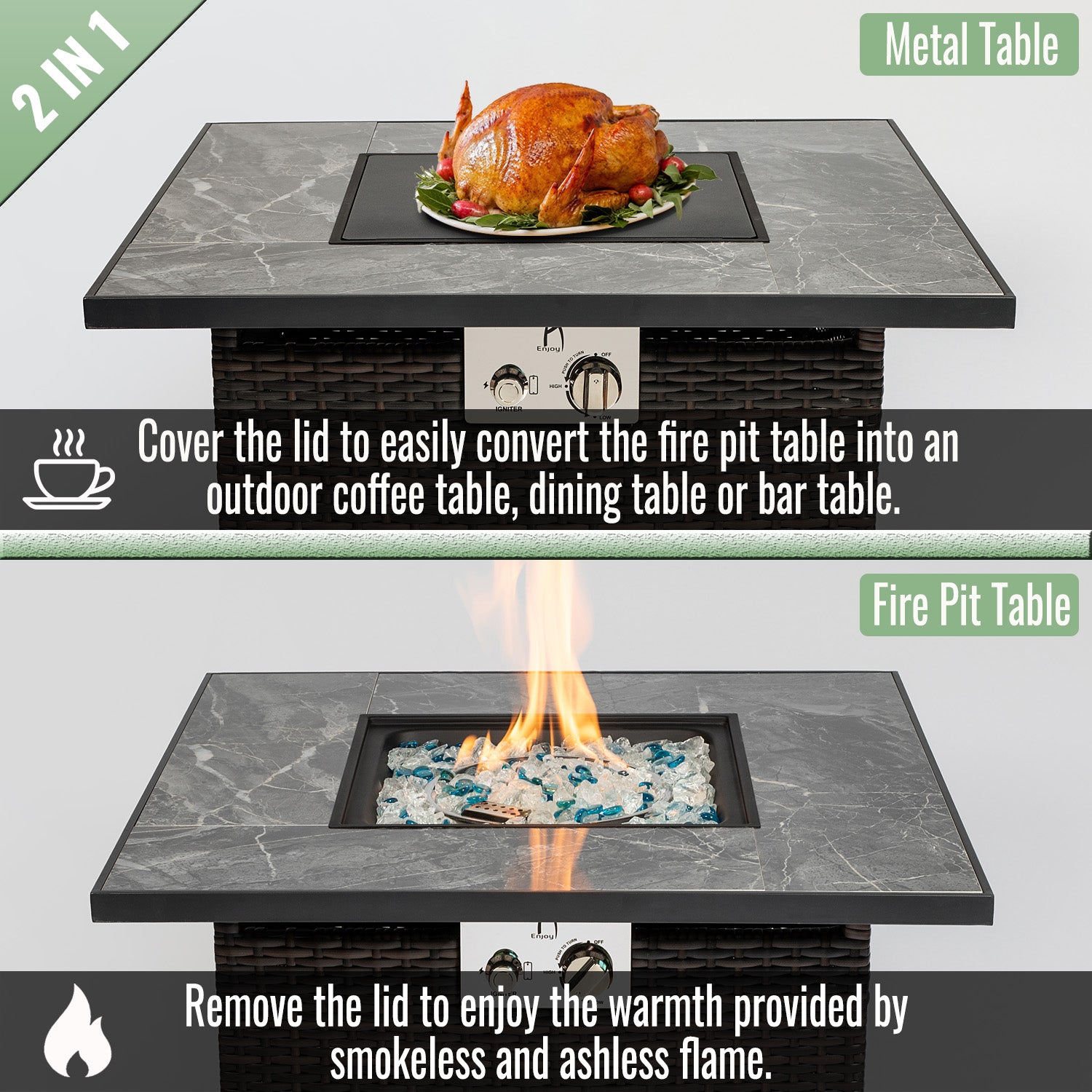 30" Propane Gas Fire Pit Table