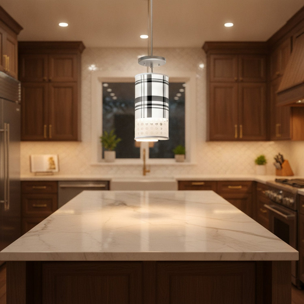 Austin Pendant Light – Black Plaid Shade - L1