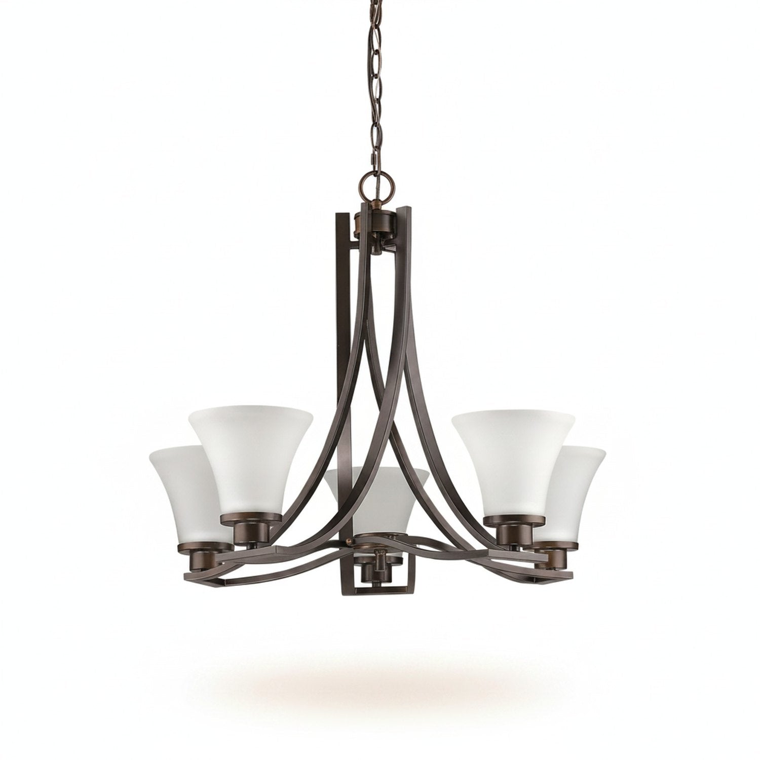 Bronze Candle Style Five Light Frosted Metal Dimmable Chandelier With White Shades - hero