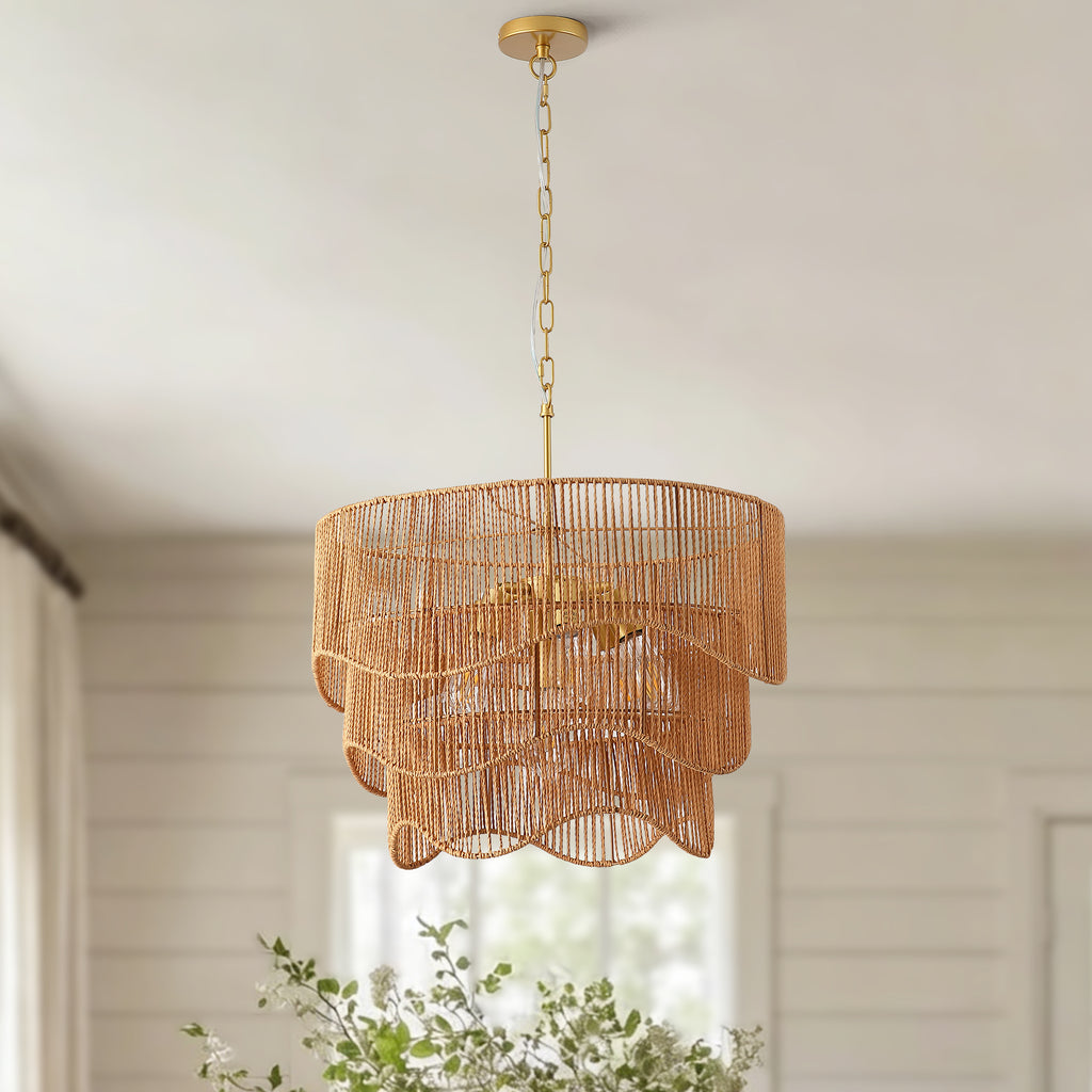Handwoven Paper Rattan Boho Chandelier with 7-Light E26