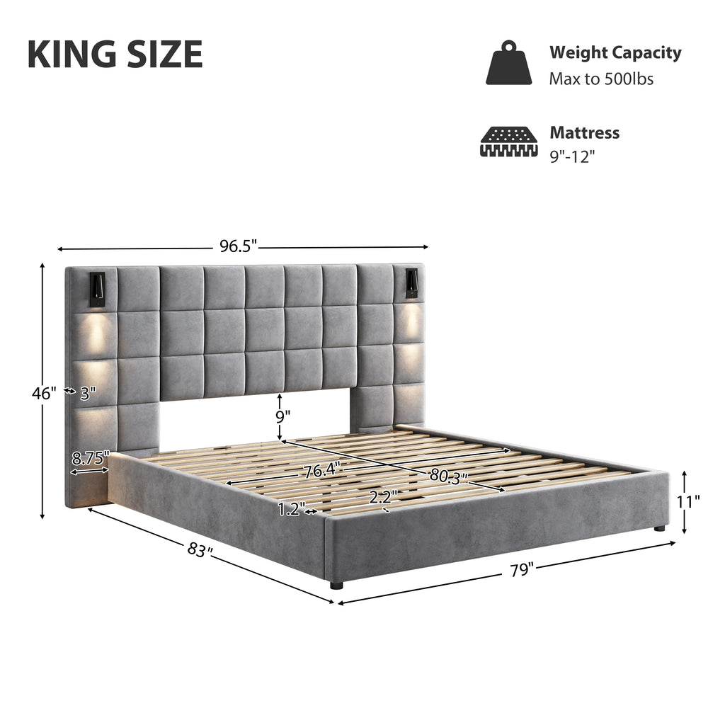 King Size Upholstered Bed Frame Light Fixture