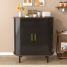 Fluted Wine Bar Cabinet with Tambour Doors & Wine Rack, 28", Black