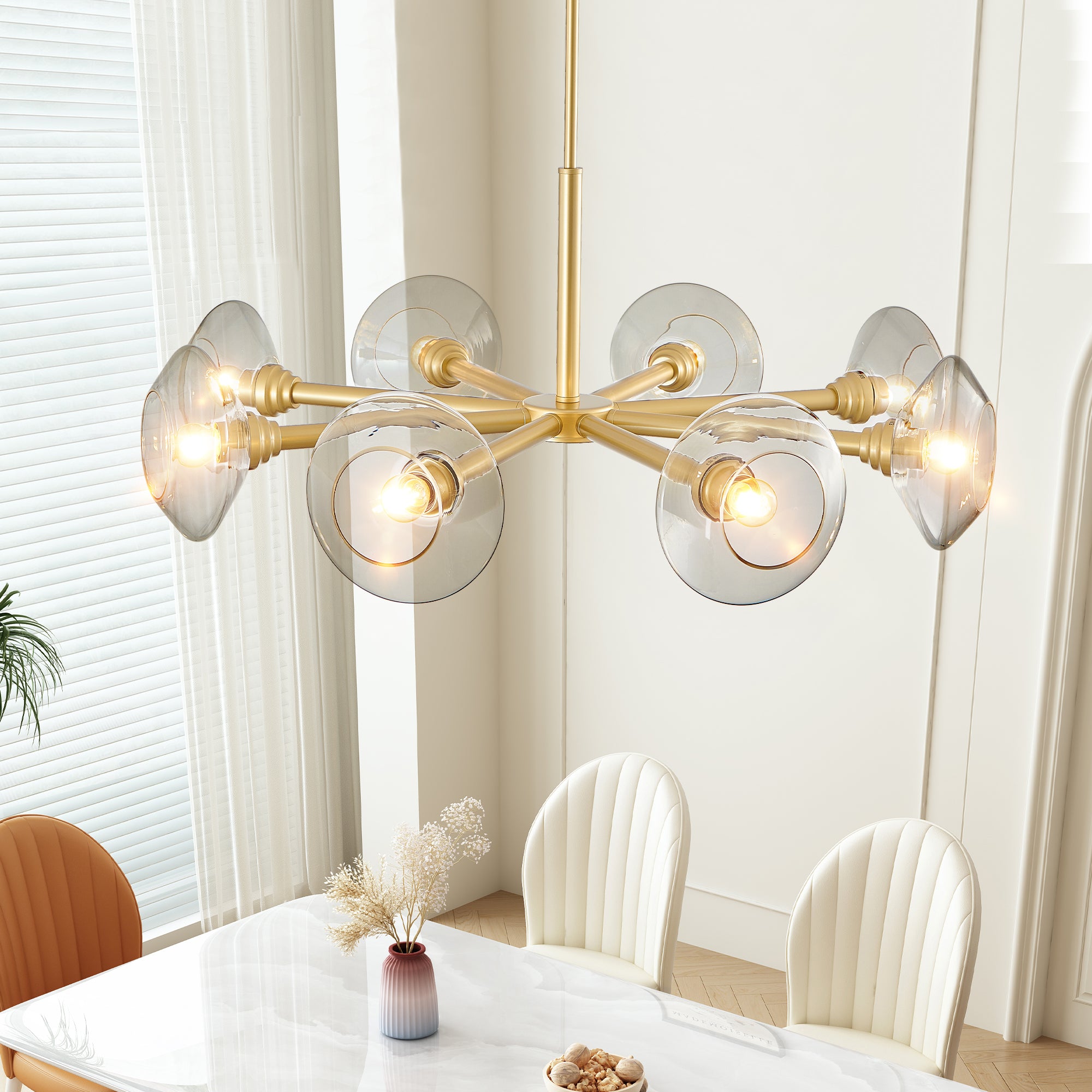 36" Modern Gold 8-Light Sputnik Chandelier with Clear