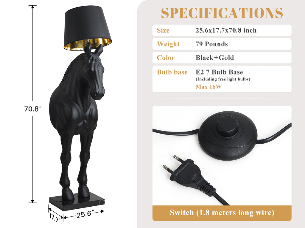 Horse Lamp Luxury Floor Lamp Modern Light Fixture - Black