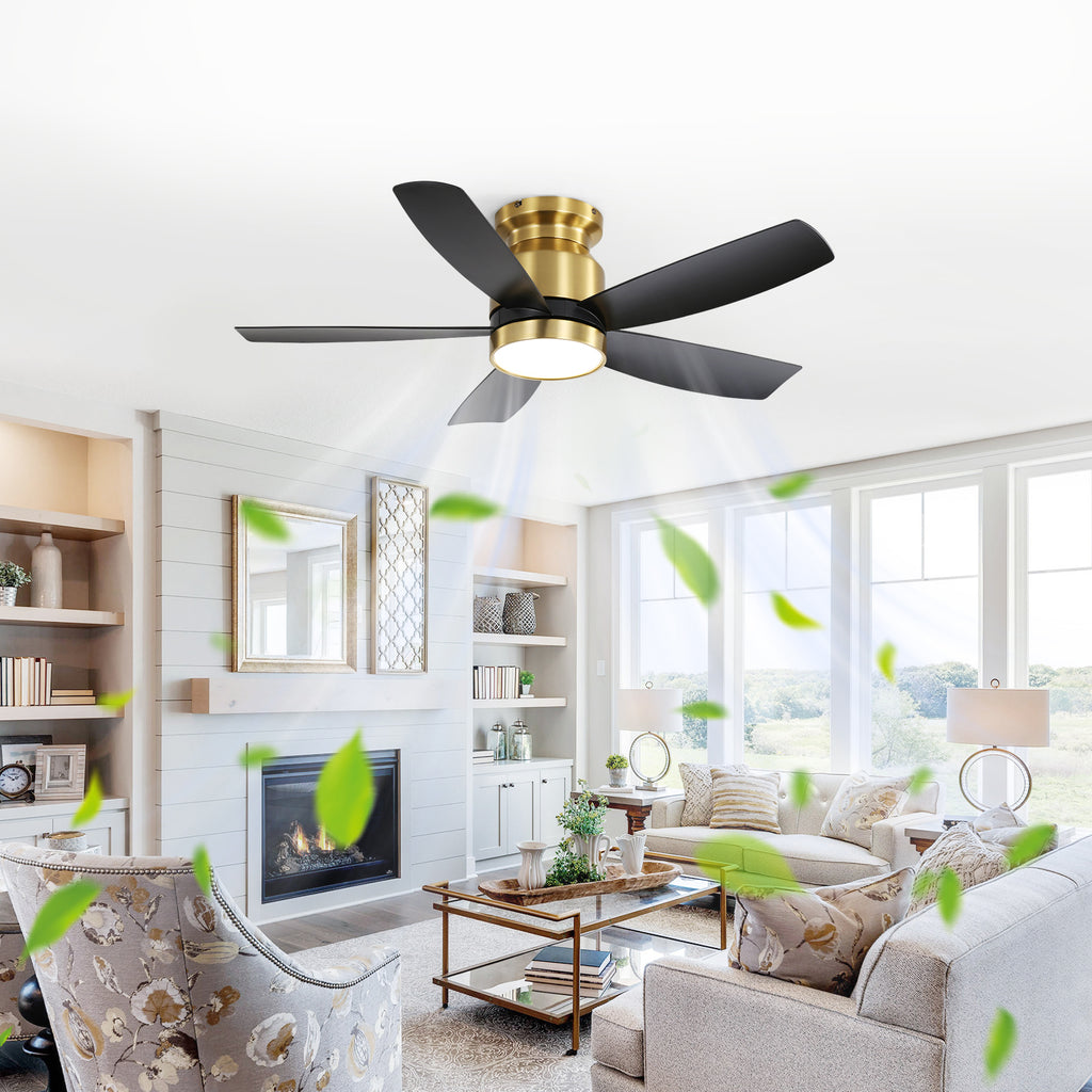 42 Inch Flush Mount Ceiling Fans with LED Light 22W and