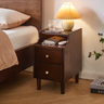 Solid Wood Nightstand with 2 Drawers & Pull-Out Panel