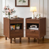 Fluted Wood Nightstand Set of 2, Drawer & Open Storage, Walnut