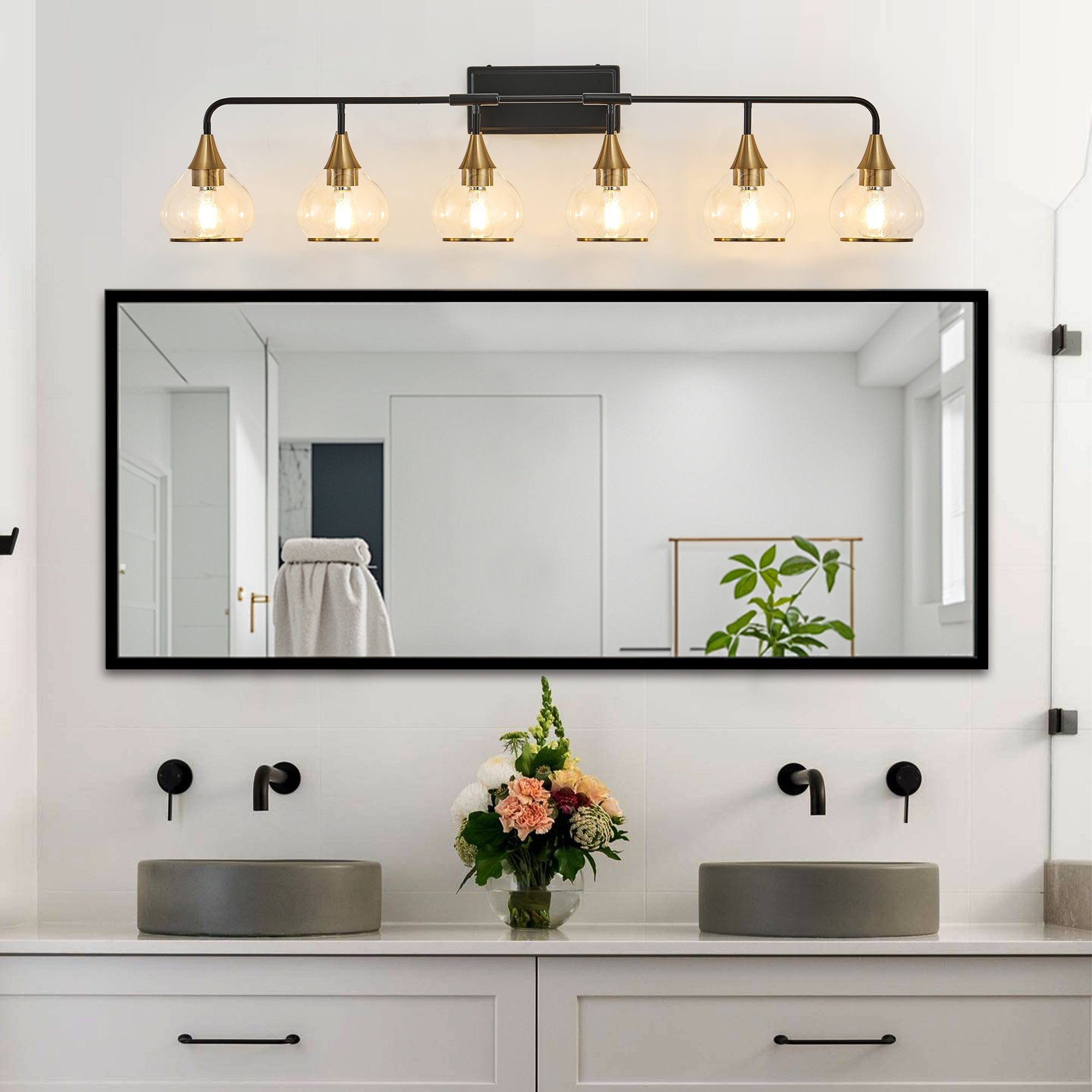 48" Modern 6-Light Vanity Wall Sconce - Black Light Fixture