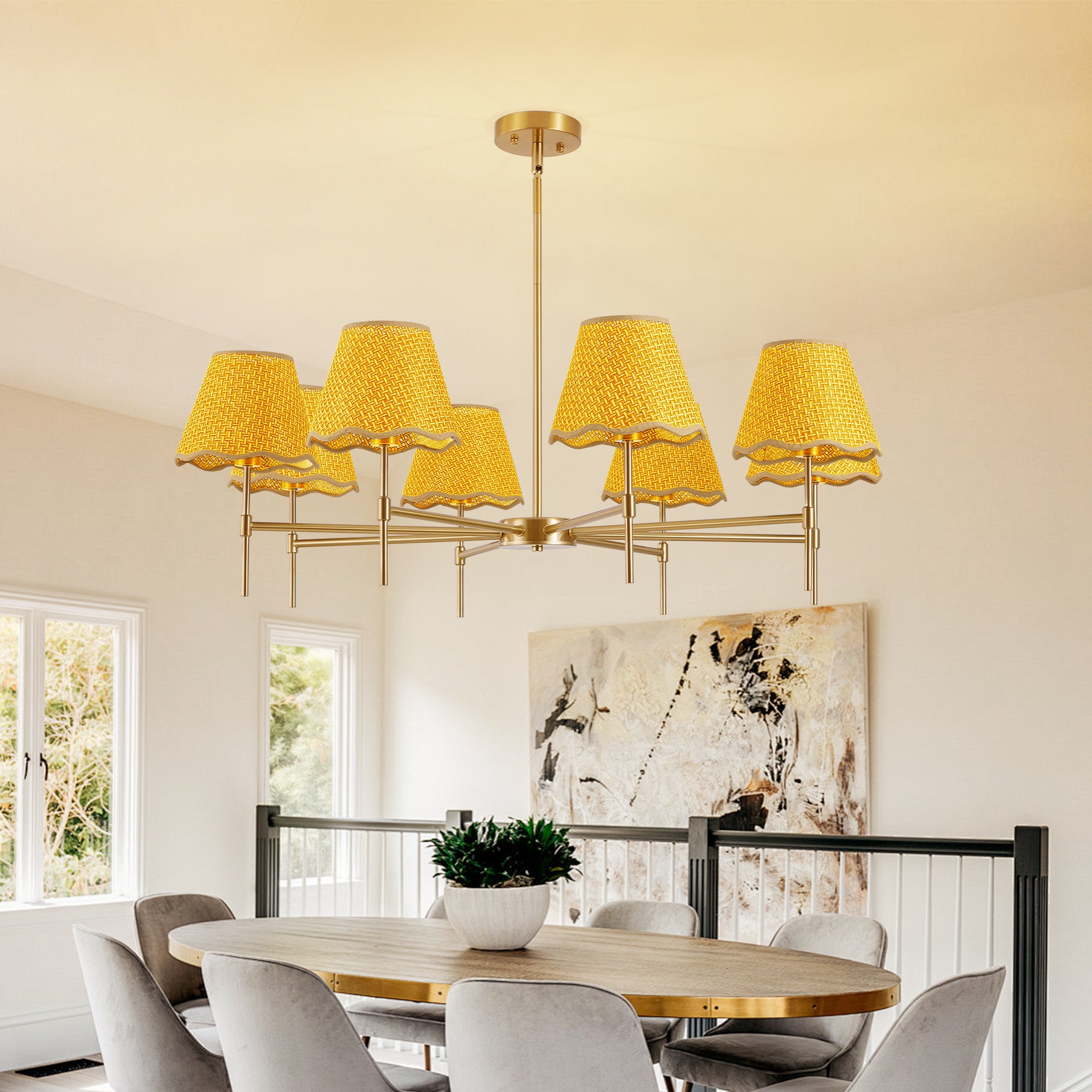 Gold Farmhouse Chandelier 8-Light Boho Pendant Lamp 38.6