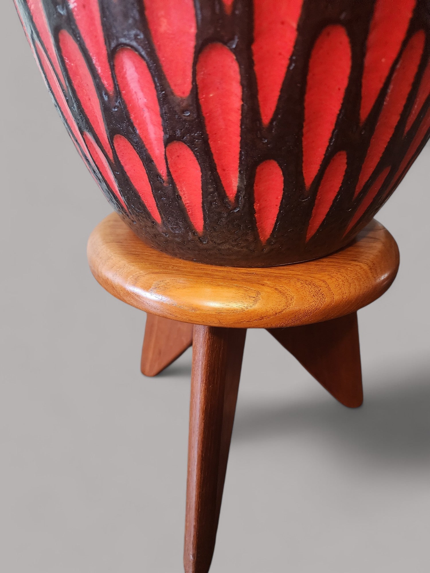 Large Mid-Century Modern Ceramic and Teak Wood Floor Lamp, H 63"