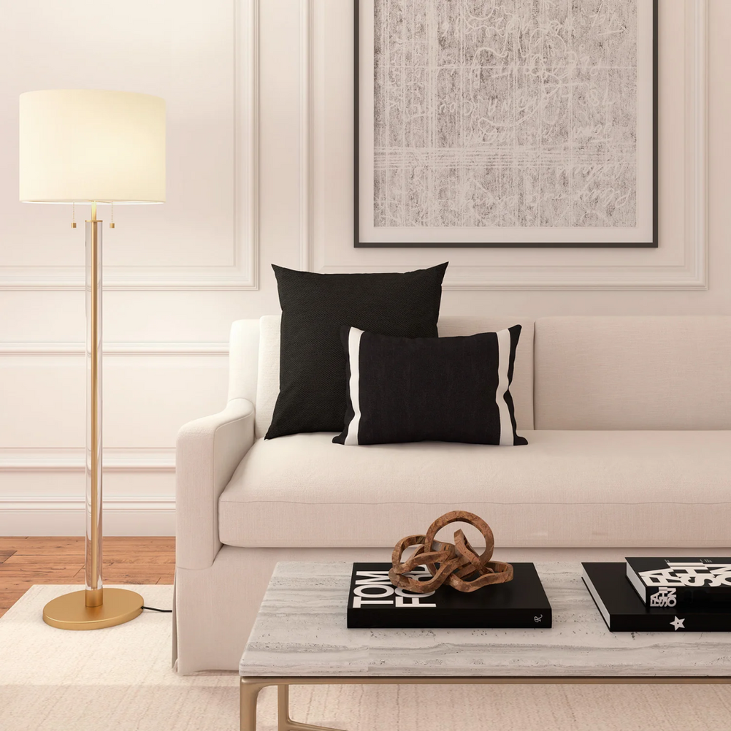 Laurel Floor Lamp with Glass Cylinder, Polished Nickel