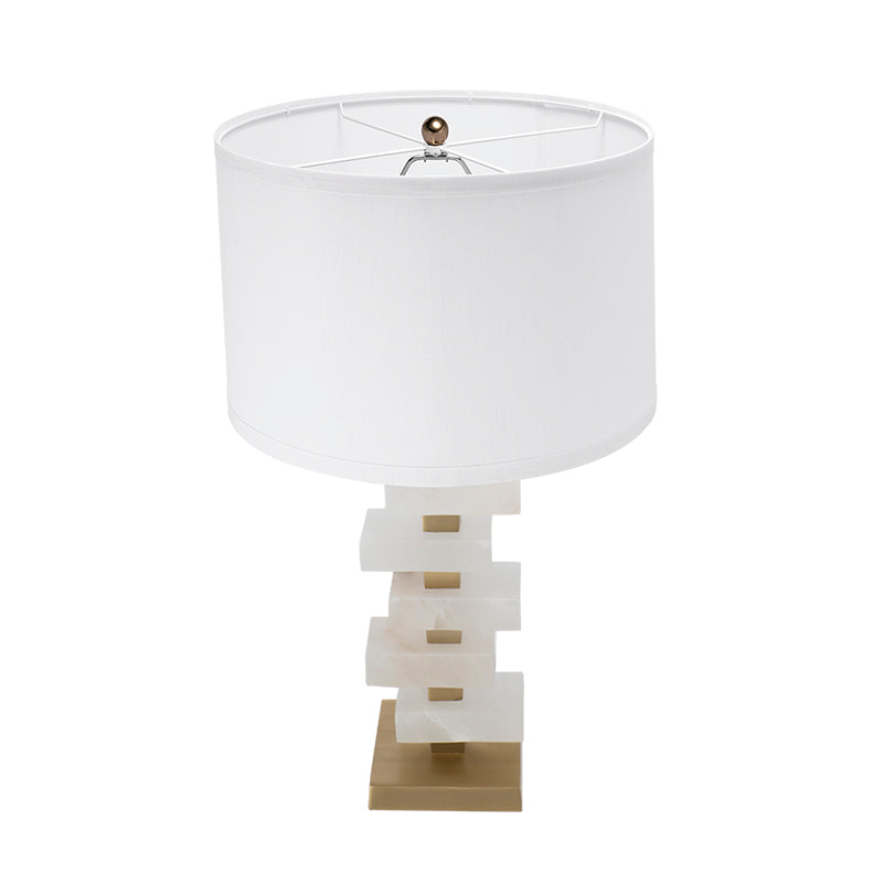 D15x26.7" White and Gold Alabaster Slab Table Lamp (Lamp