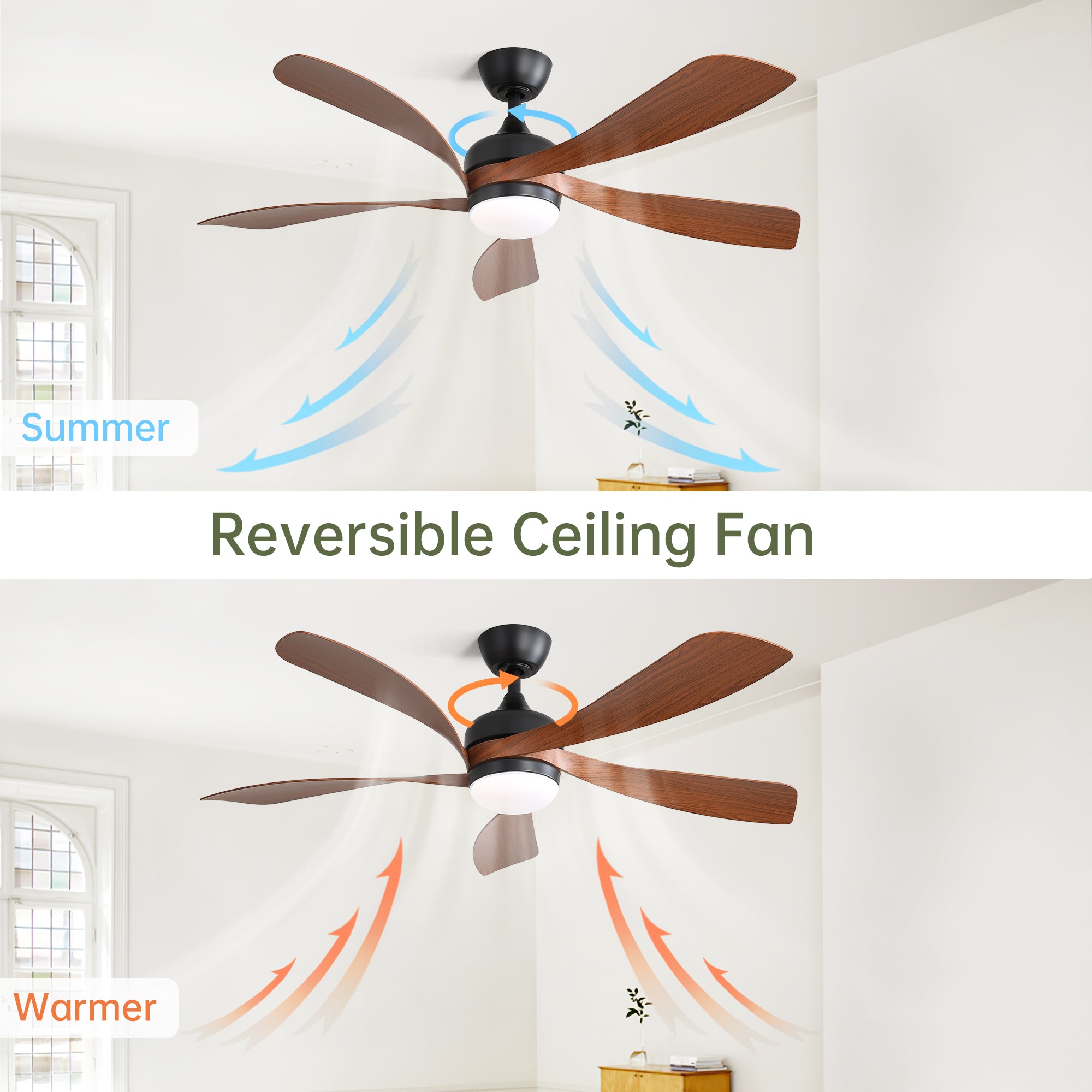 52 Inch Indoor Ceiling Fan With 3 Color Dimmable 5 ABS
