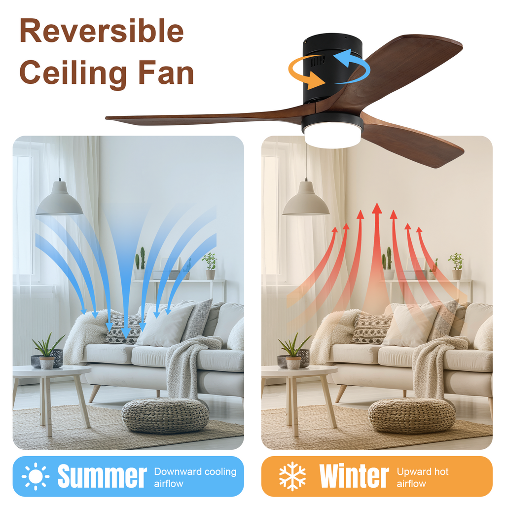 52 Inch Ceiling Fan With Lights 3 Solid Wood Fan Blade
