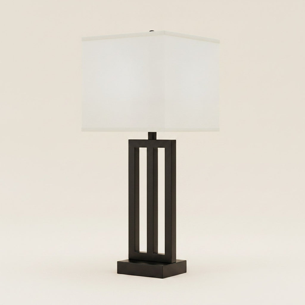 30" Black Metal USB Table Lamp With White Shade - hero
