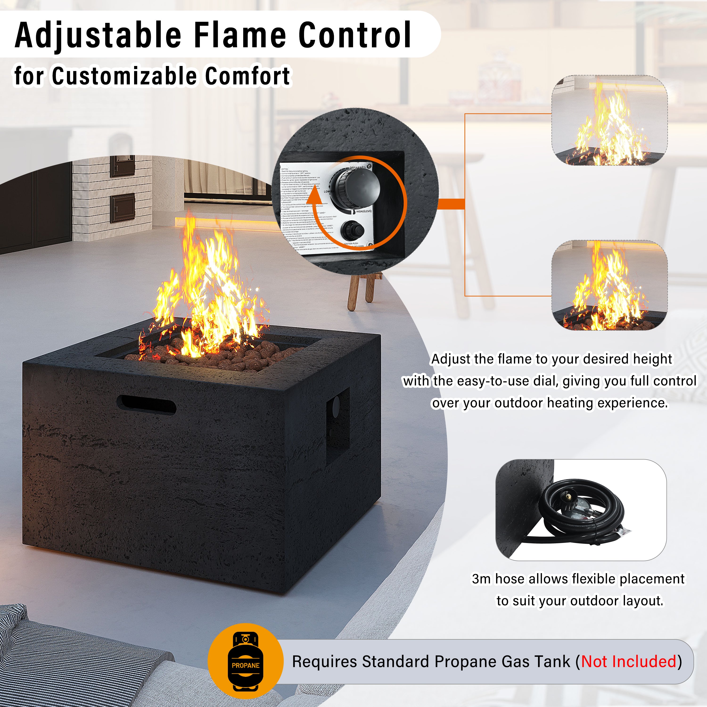 U_STYLE 24.02'' Square MGO Propane Fire Pit Set
